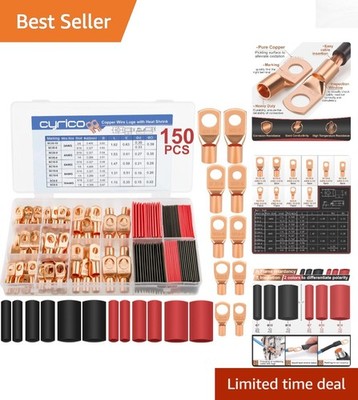 150PCS Heavy-Duty Battery Cable Ends Ring Terminal Kit with Heat Shrink Tubing
