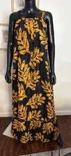 Black Gold Floral Maxi Dress Straps Square Neck Sleeveless Cotton M Women