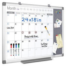 24x18 in Dry Erase Wall Calendar, Whiteboard, Grey Felt Board Combo, Office