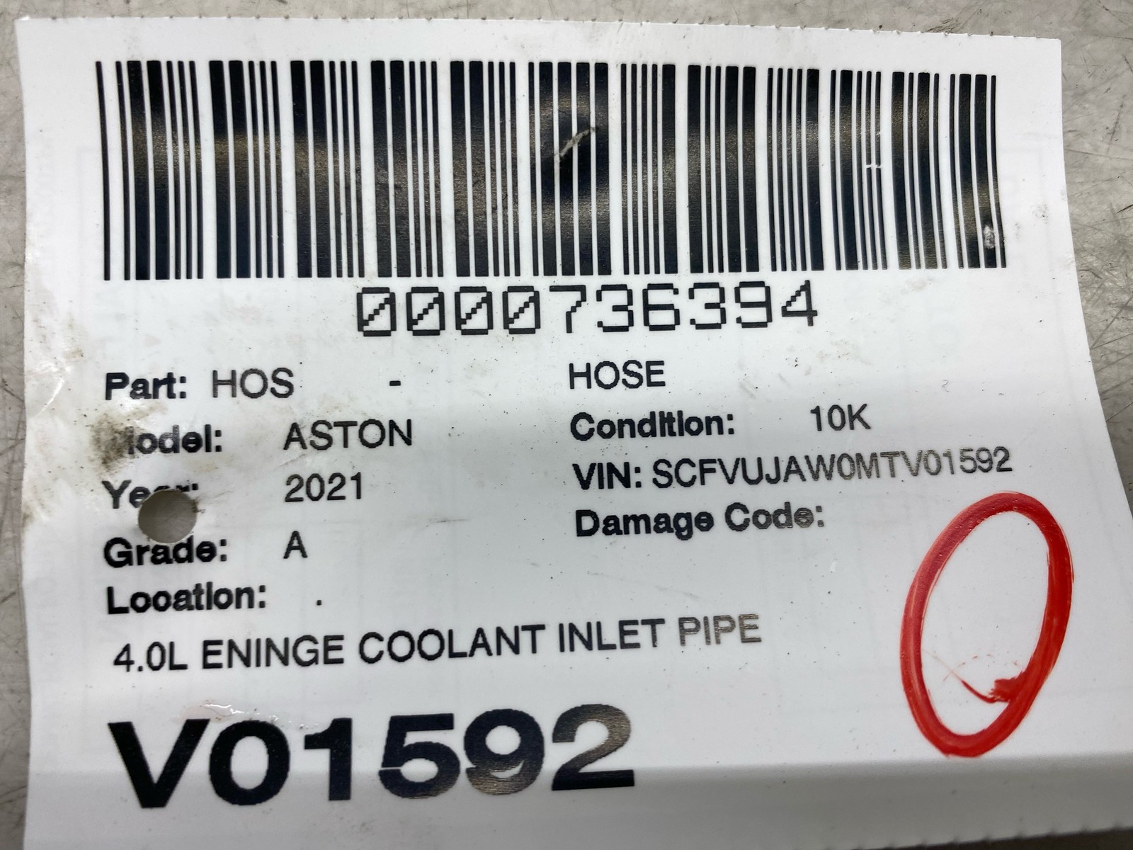 2020-2025 ASTON MARTIN DBX 4.0L ENINGE COOLANT INLET PIPE CONNECTION 1772000556