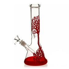 10 inch Heavy Glass Bong Red Tree Water Pipe Smoking Bong Beaker  With 14mm Bowl