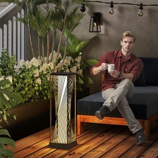 Image of Rattan Solar Garden Light Floor Lamp with Auto On/Off LED Lights