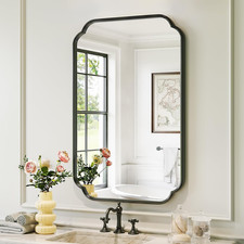 Modern Black Scalloped Vanity Mirror 24"x36" - Versatile Wall Decor