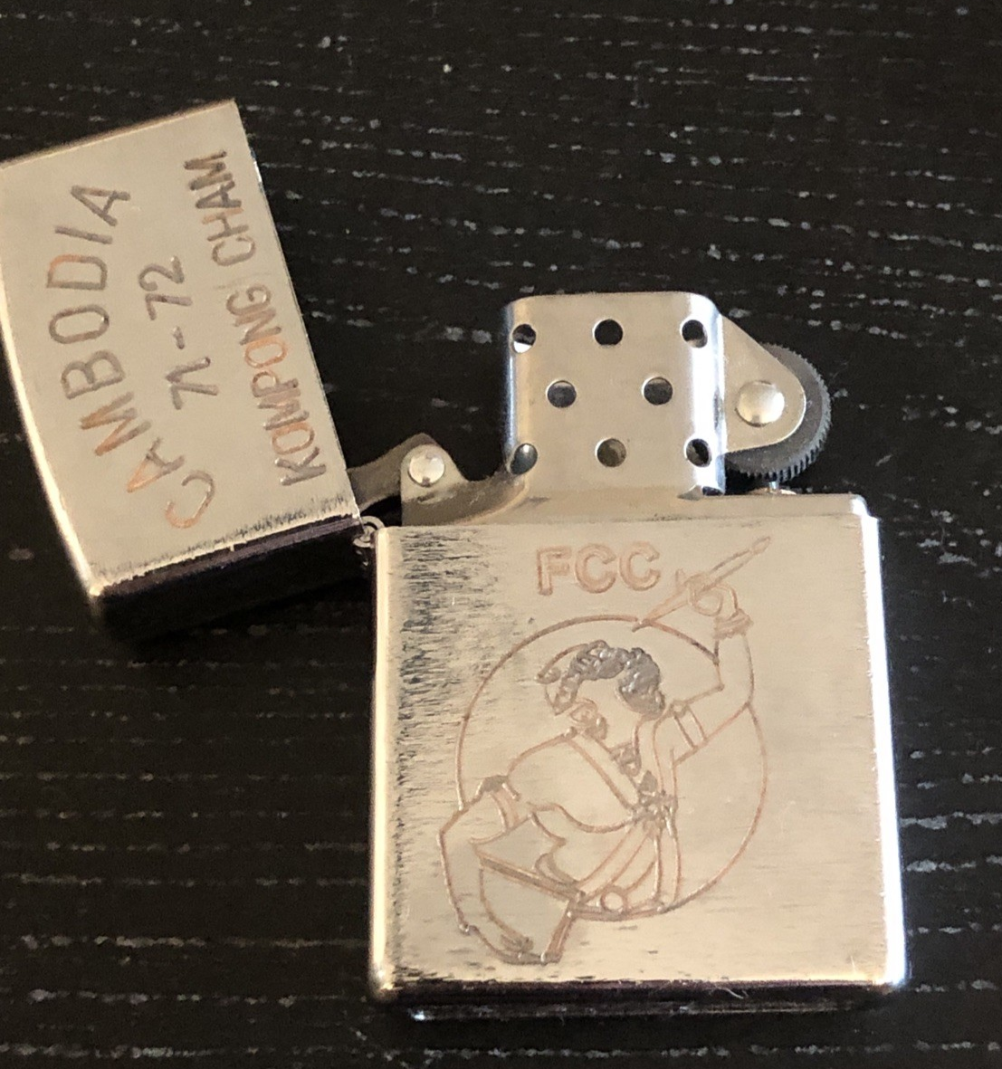 RARE Cambodia-Vietnam Zippo Lighter Original War Kompong Cham FCC