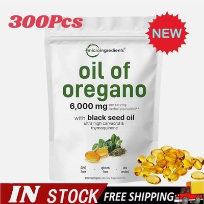 Oil of Oregano 300 Softgels with Black Seed Oil - 6000mg Oregano Oil Strength