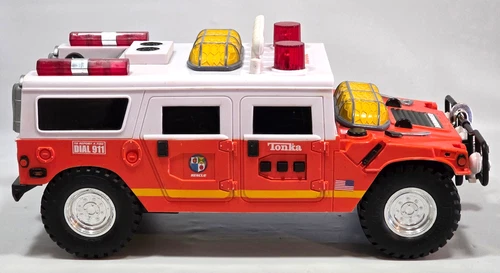2000 Tonka Hummer Fire Rescue Truck Lights Sounds Winch Toy Hasbro See Video