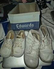 1920 ANTQ Edwards Children  s Shoe Box With Toddler Leather Walking Shoes 2 Pairs