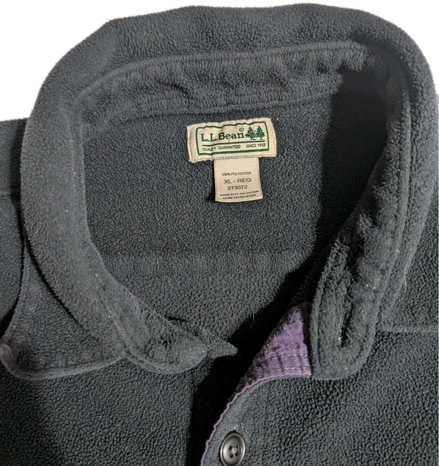 ​L.L.Bean Para hombres XL Negro Polar Abotonado Camisa Chaqueta Borde Púrpura Foto 4 de 4