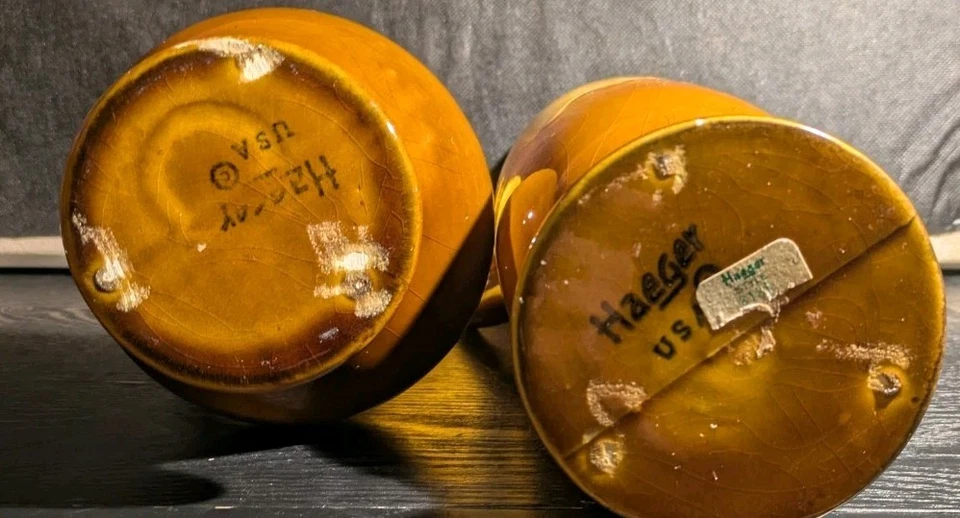Lot Of 2 Vintage Mid Century Royal Haeger Vase Pitchers Orange Brown Drip Glaze - Image 4 of 4