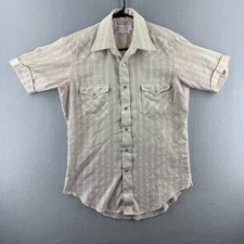Vintage 70s Wrangler Shirt Mens 15.5 Beige Plaid Pearl Snap Western Cowboy USA