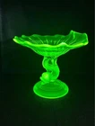 Vaseline Glass Vintage Yellow Green Dolphin Whale Koi Stem Compote Mosser Fenton