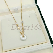 Genuine 18K Yellow Gold Filled Pearl Safety Buckle Pendant Cable Chain Necklace