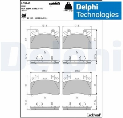 Delphi LP3943 Bremsbelagsatz für Scheibenbremse Bremsbelagsatz für Alfa romeo 