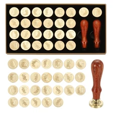 26 Letters Vintage Alphabet Wax Seal Stamp Kit 2pcs Handles Gift Box Style 1