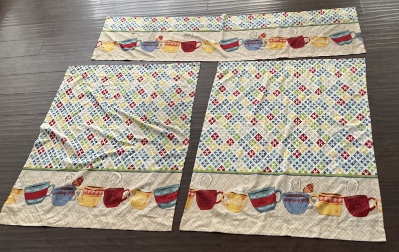 Kitchen Café Curtain & Tiers 28x36 Country Geometric Rod Pocket Fabric, Light