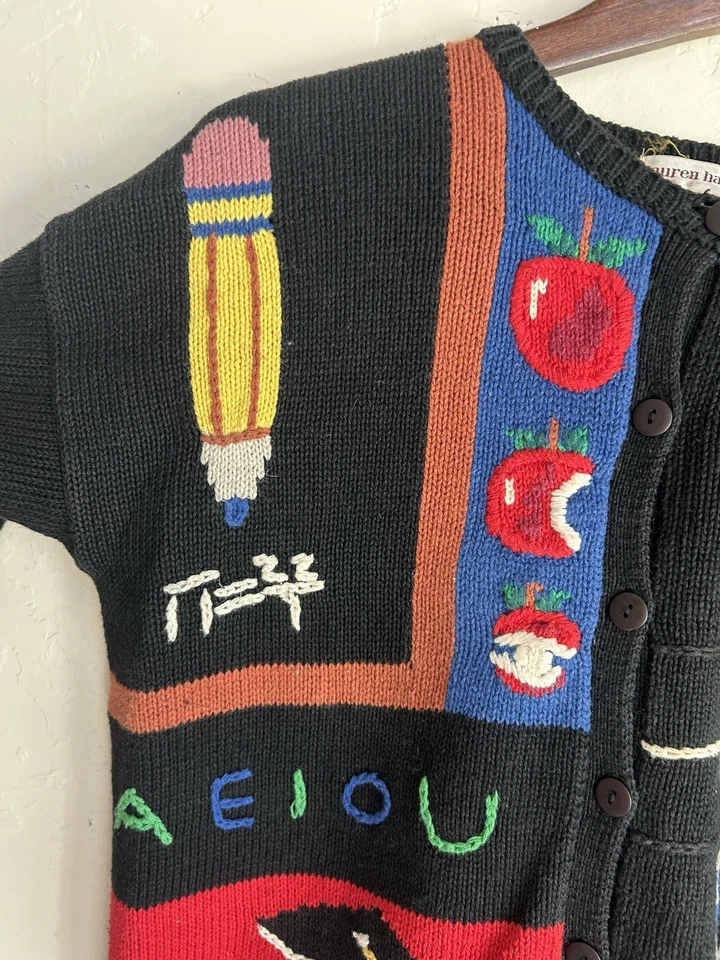 Vintage Lauren Hansen Novelty Cardigan Sweater S Retro Academia Cottagecore - Image 4 of 4