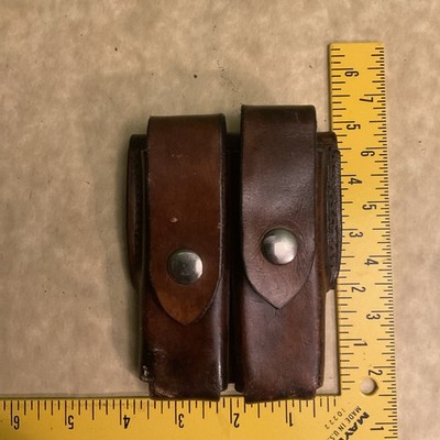 Vintage Leather Dual Magazine Pouch For Single Stack Mags