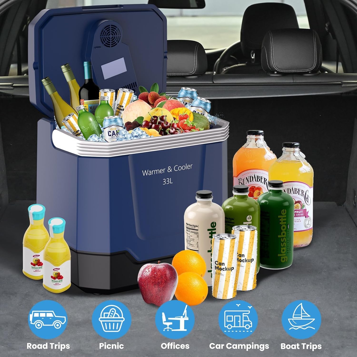 35Quart 33L Portable Electric Cooler Warmer 12V/110V Dual-Power Car Refrigerator
