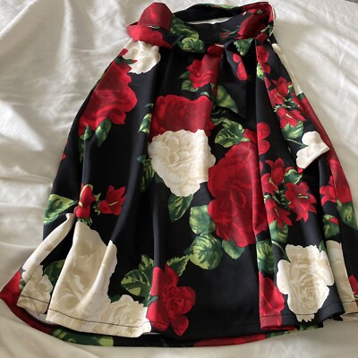 NY&C Tie Waist full skirt floral Multicolor Medium Black Background