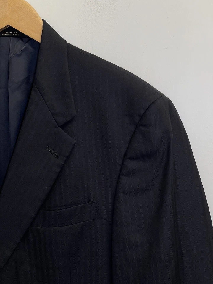 Hart Schaffner Marx 40S Navy Herringbone Gold Trumpeter Blazer Jacket Made In US - Image 3 of 4