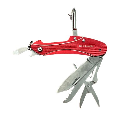 Columbia Red Multifunction Tool Pocket Knife Stainless Camping Hiking Outdoors