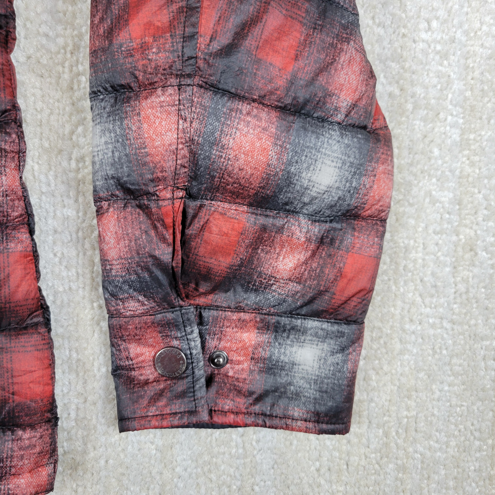 Pendleton Down Puffer Jacket Men M Red Black Buff… - image 11