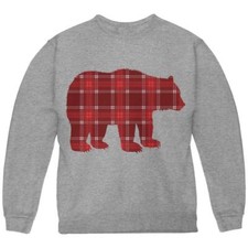 Autumn Plaid Bear Youth Sweatshirt