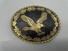 Eagle Belt Buckle-Black Gold Oval-Made in USA-  W  Stamp-EUC