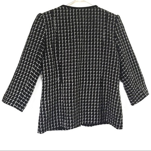 Blazer Vintage Judy Bond Women's Size 10 Black White Windowpane Plaid 3/4 Sleeve - Picture 2 of 6