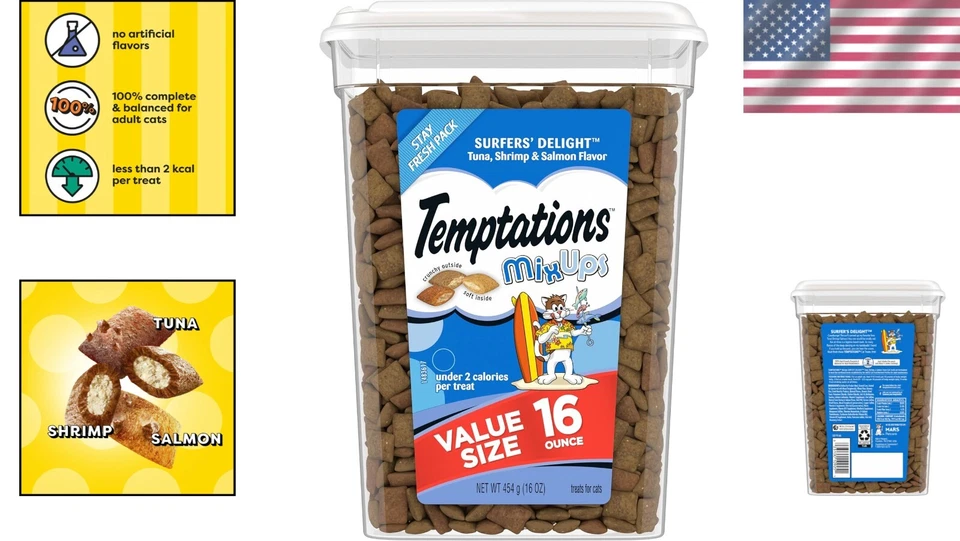 Temptations MixUps Crunchy and Soft Cat Treats Surfer's Delight Flavor, 16 oz - Изображение 2 из 4