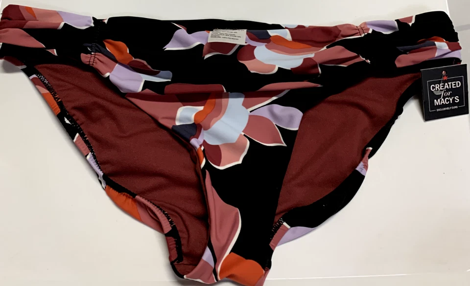 Bar III Shirred Side Hipster Bikini Bottom Swimsuit Floral Multi XL NEW - Image 2 of 3