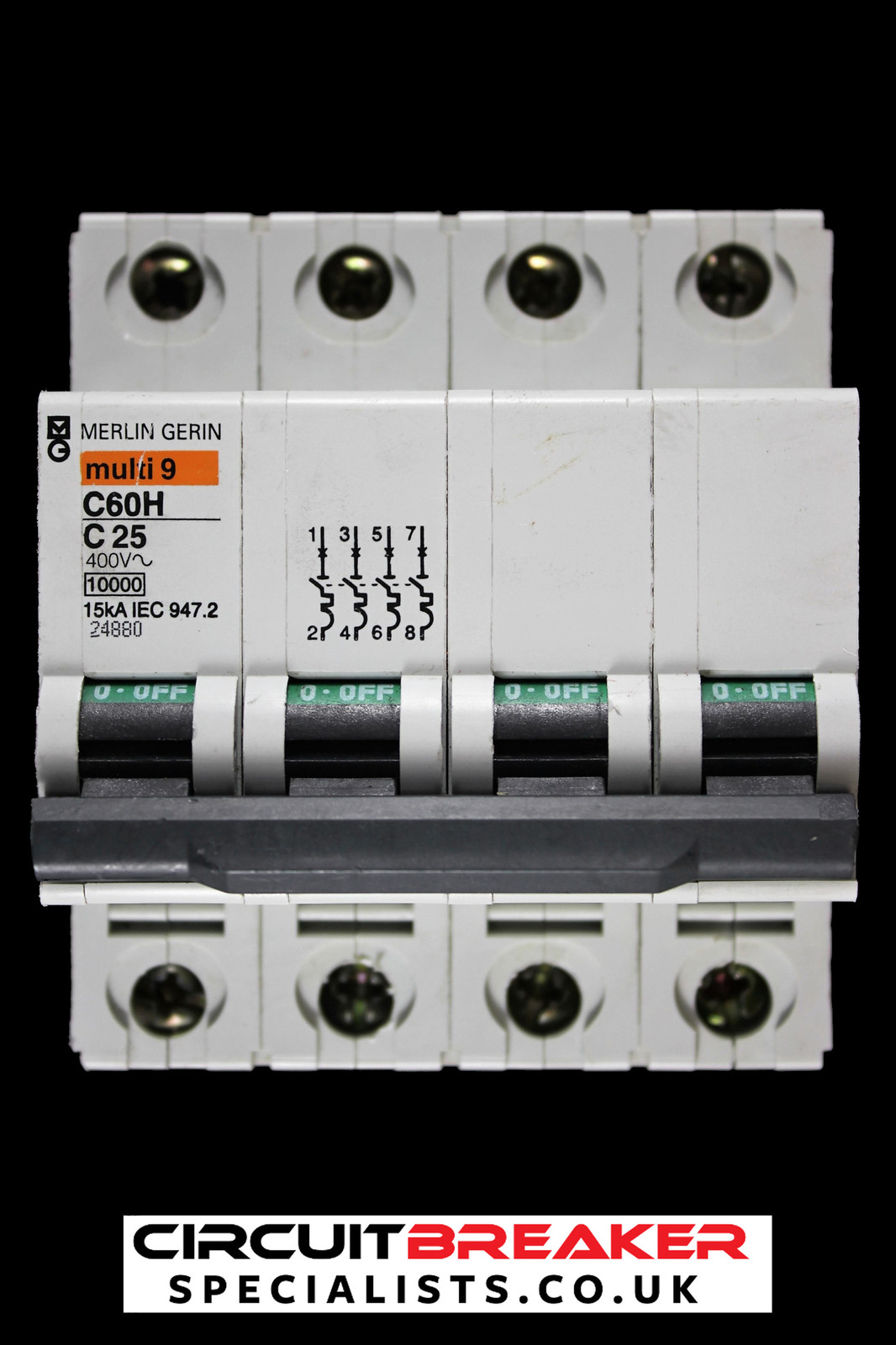 MERLIN GERIN 25 AMP TYPE C 15kA FOUR POLE MCB CIRCUIT BREAKER C60H 24880