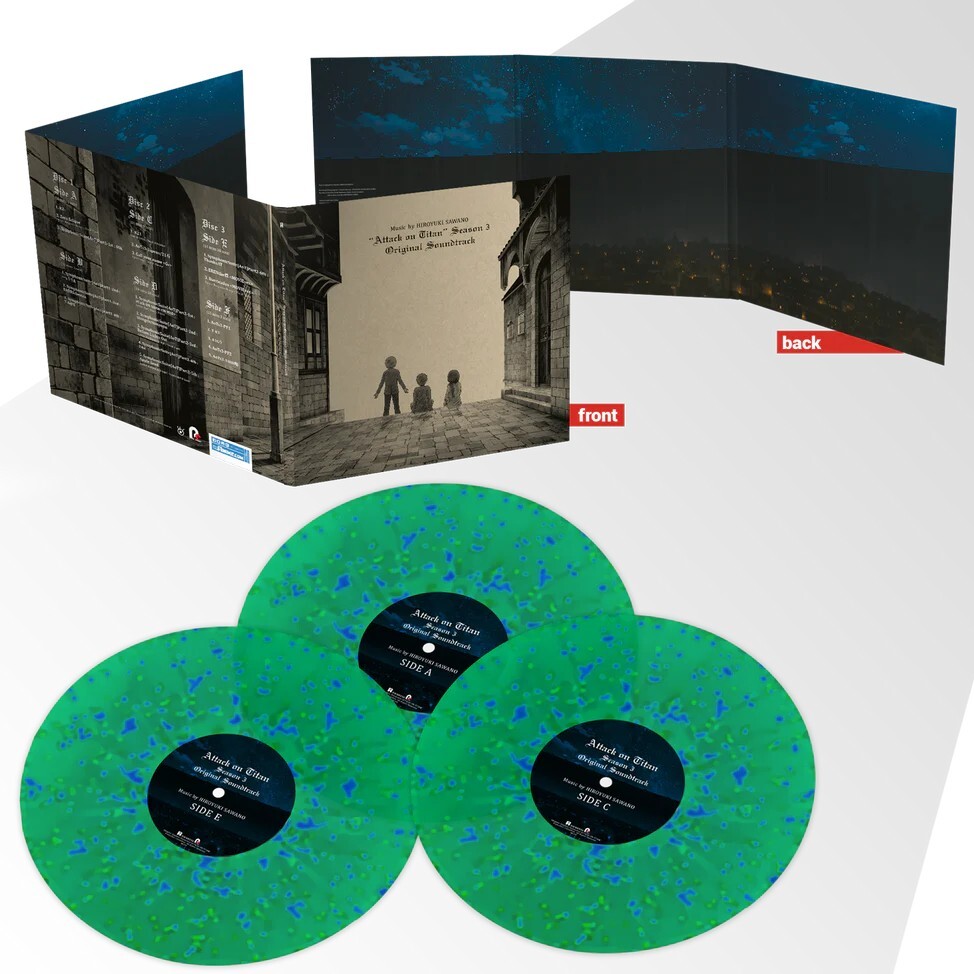 Attack On Titan Season 3 Soundtrack 3x GREEN BLUE VINYL LP