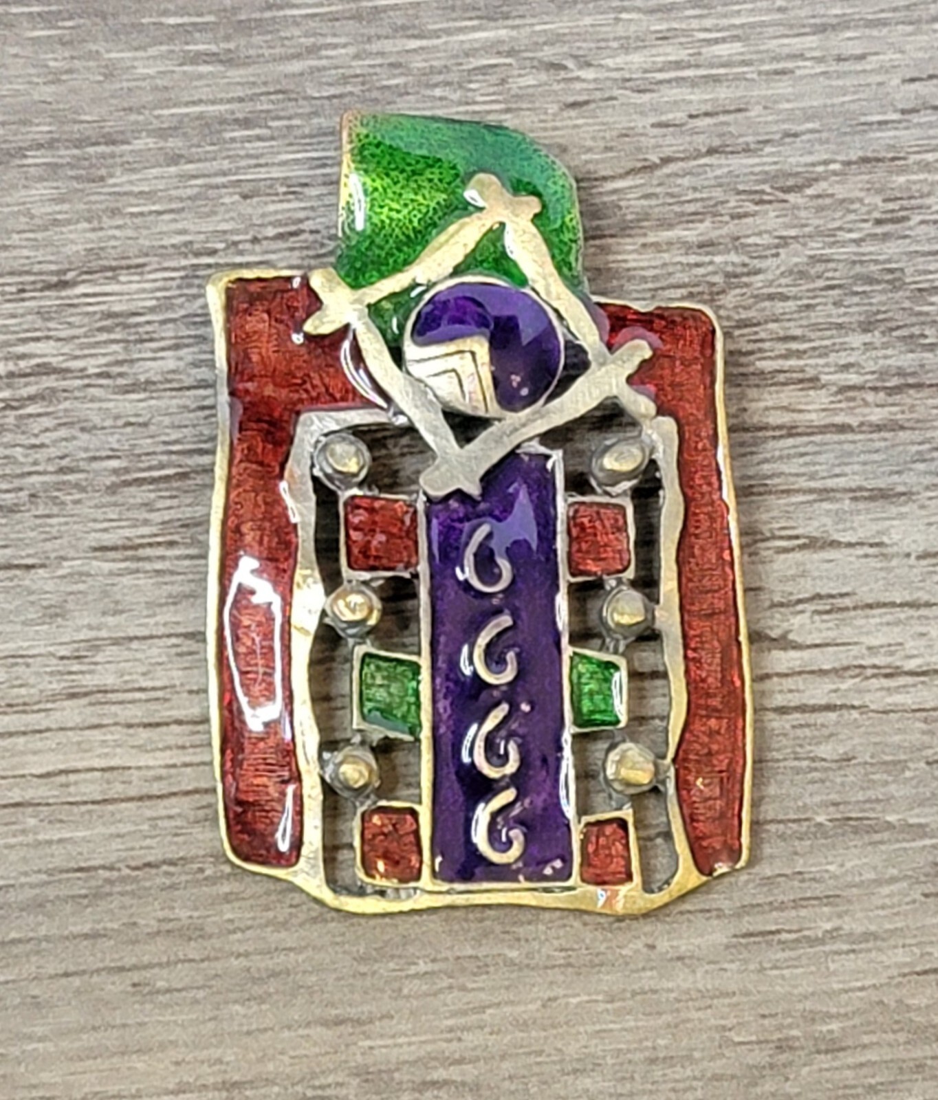 Handmade Colorful Abstract Geometric Pattern Rectangle Pendant 2.5" Statement 