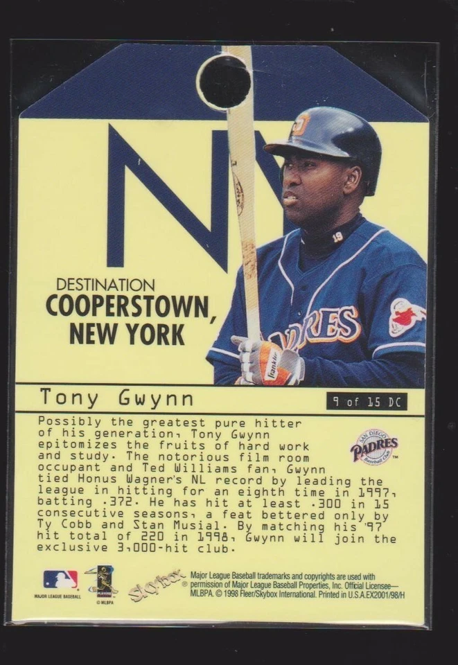 Skybox E-X E-X2001 1998 destino Coopertown #9 Tony Gwynn 1:720 SP 1/100 casi nuevo Foto 2 de 2