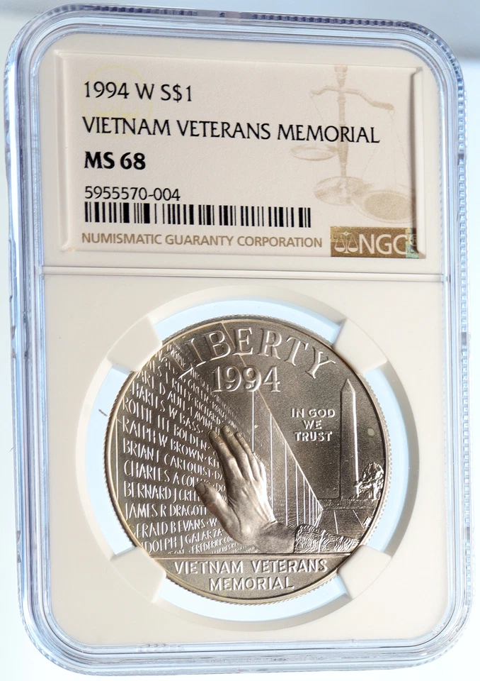 1994 P United States VIETNAM VETERANS MEMORIAL Silver Dollar Coin NGGC i95606 - Image 3 of 4