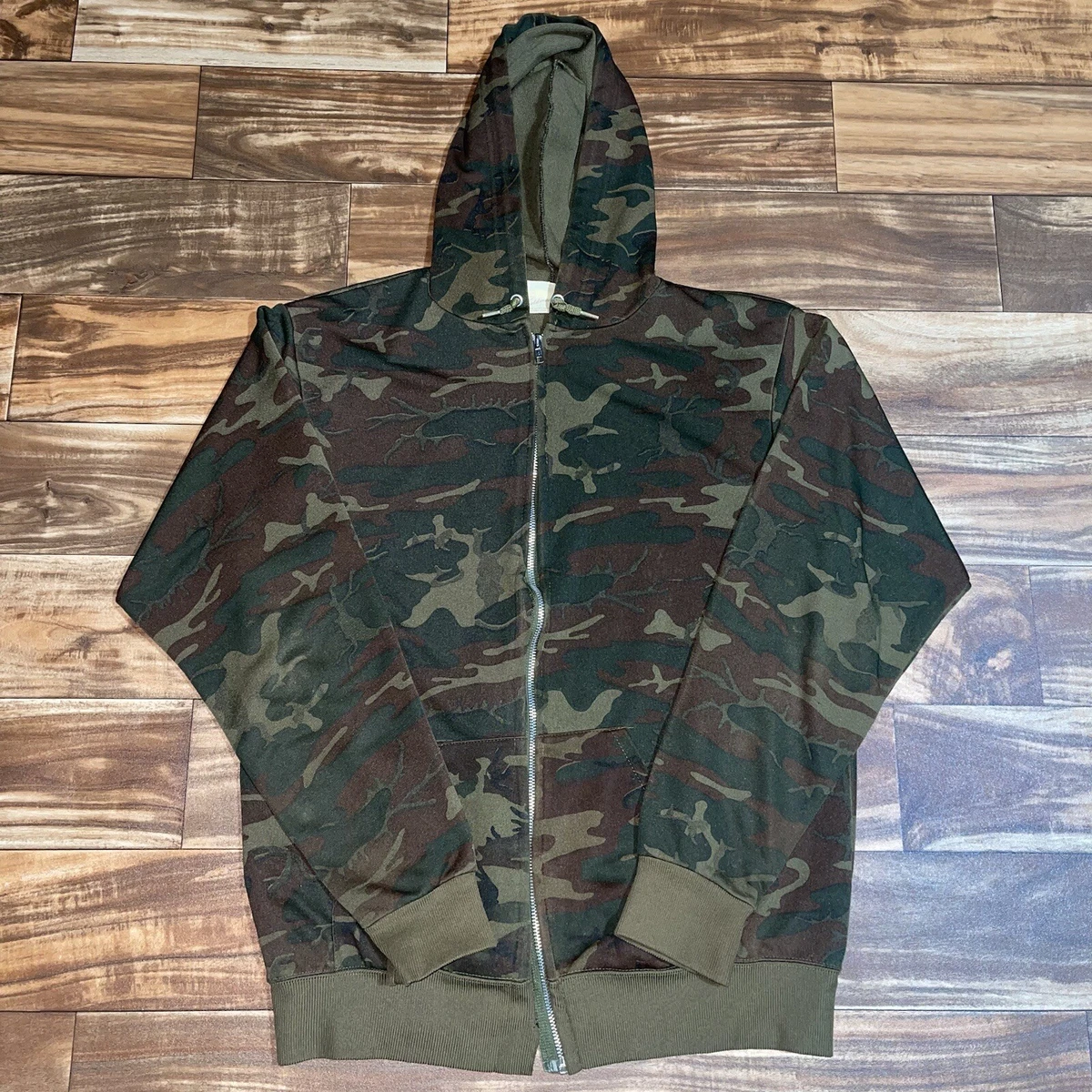 Vintage Sears Fieldmaster Hoodie Mens Size Large LT Green Camo Full Zip 70s 80s