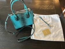 Michael Kors Studio Mercer Snake Medium Large Convertible Tote Tile Blue Leather