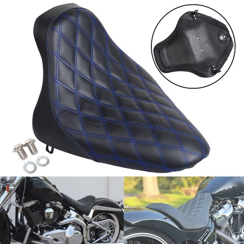Blue Stitching Driver Solo Seat For Harley Fat Boy Heritage Softail FLST FLSTF - Picture 2 of 17