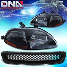 For 96-98 Honda Civic Ejek Black Bumper Grillheadlamps Lights Amber Reflector