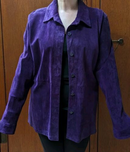 Brandon Thomas Perriwinkle Purple Front Button Suede Leather Jacket Blazer XL - Picture 1 of 6
