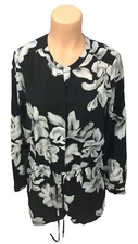 Katherine Barclay women's floral black white tie waist romper button up size 10