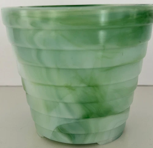 Akro Agate Stacked Disk Slag Glass Planter Green & Blue, 4" Made in USA