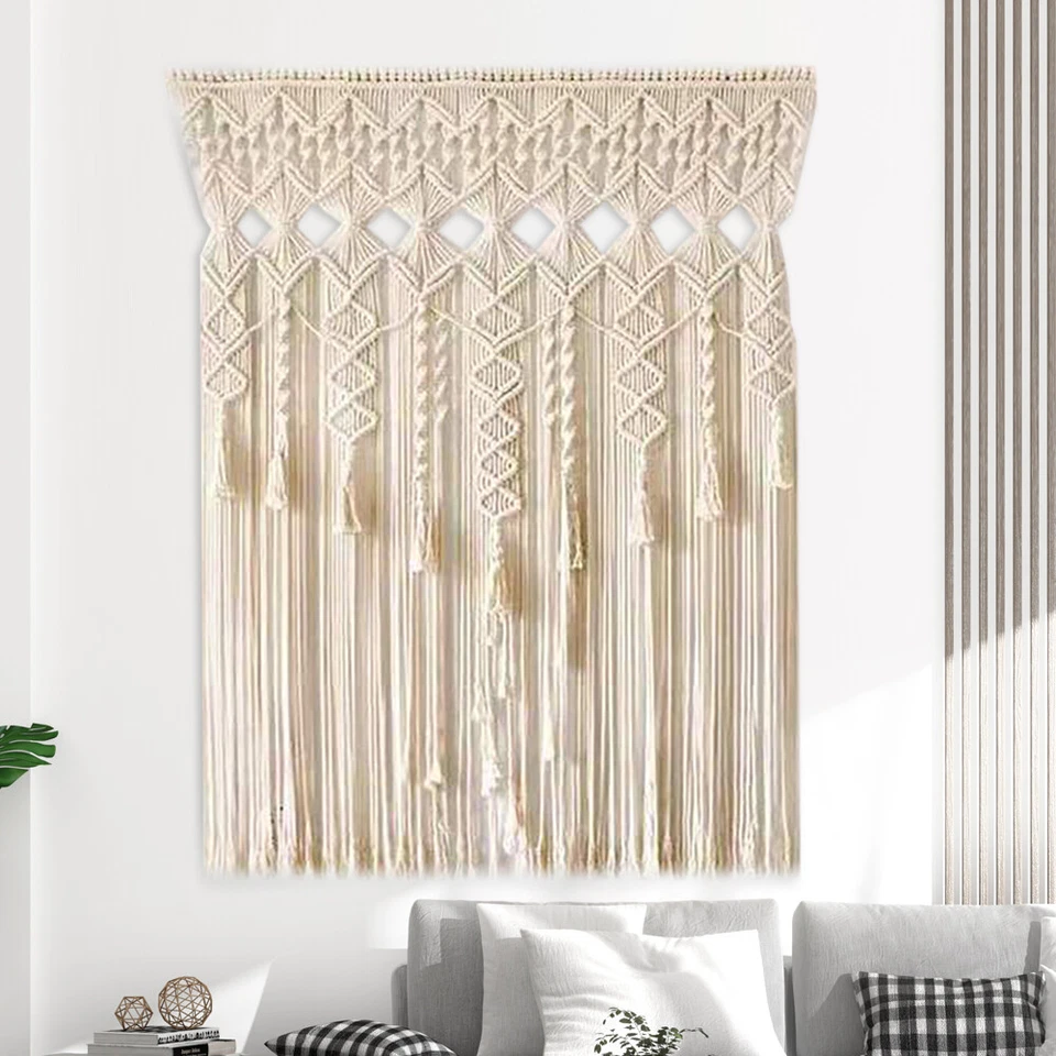 Macramé Hecho a Mano Colgante de Pared Boho Hogar Telón de Fondo Puerta Ventana Cortina Decoración Foto 4 de 4