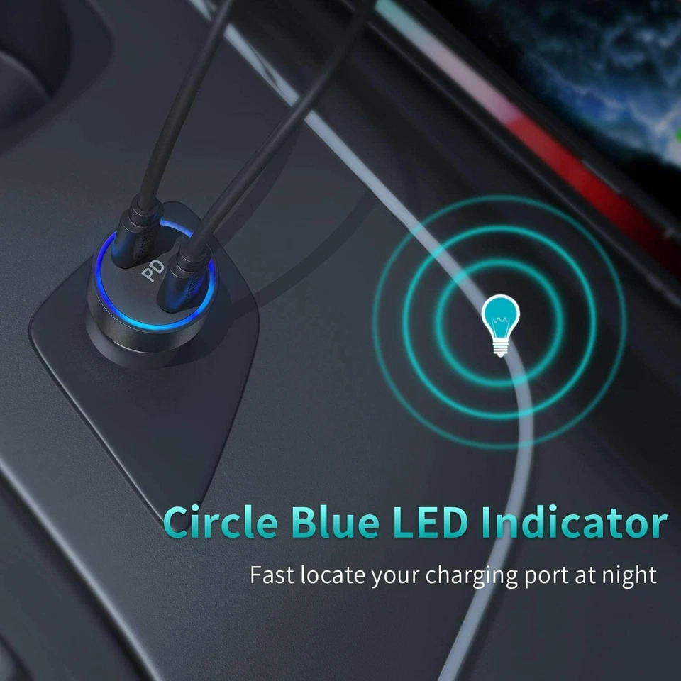 Cargador Coche USB-C Doble Puerto 40W PD 3.0 Adaptador Carga Rápida iPhone 12 SE 11 S20 Foto 4 de 4