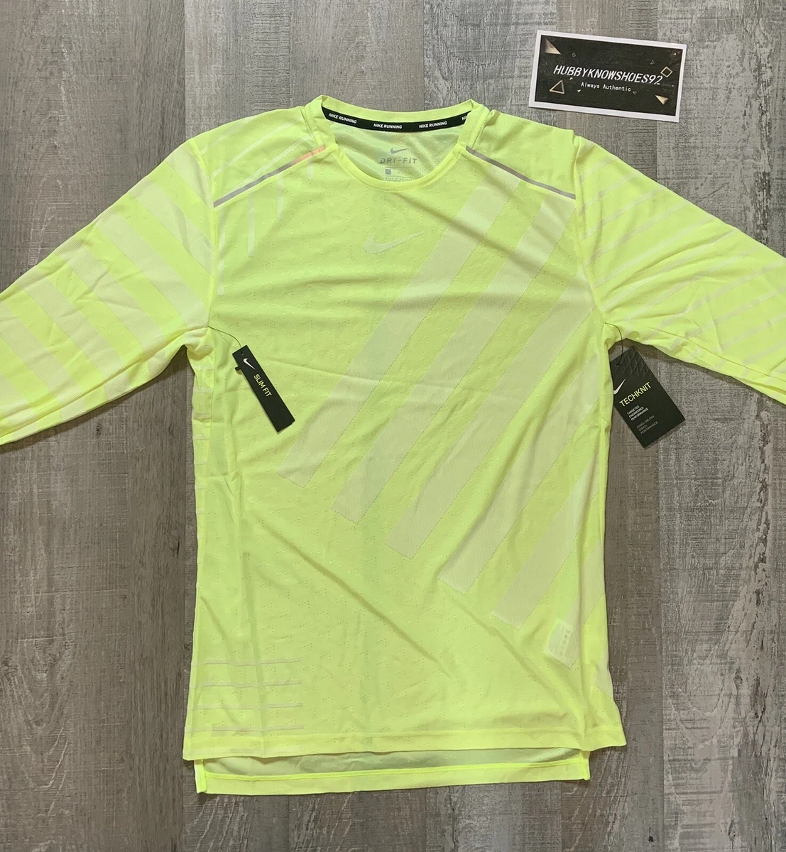 Nike Techknit Volt Green Running Shirt Men s Size Small NWT 80 BV5392 702