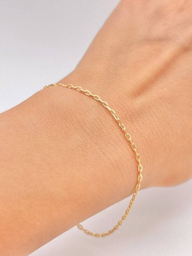 Cable Chain Bracelet 10K 14K Yellow Real Gold Thin Rectangle Link Bracelet Women - 第 1/4 張圖片