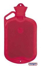 Sänger Rubber Hot Water Bottle - 2 Litres (Red w/ Handle, Single-side Ribbed)