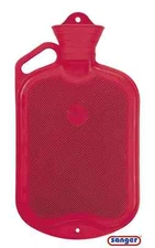 Sänger Rubber Hot Water Bottle - 2 Litres (Red w/ Handle, Single-side Ribbed)