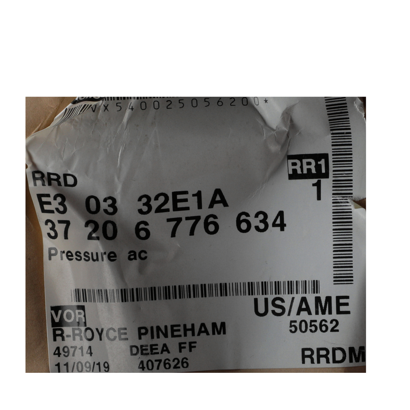 GENUINE ROLLS ROYCE Air Susp. Air Supply System Pressure 